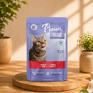Plaisir cat chunks in gravy with beef & turkey