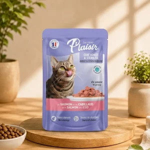 Plaisir cat chunks in gravy with salmon & cod